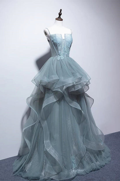 Lace Long Prom Dresses, Green Lace Long Formal Evening Dresses