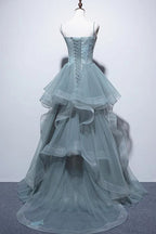 Vestidos largos de fiesta de encaje verde, vestidos largos de noche formales de encaje verde