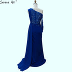 Grey A-Line Luxury High-end Evening Dresses One Shouder Handmade Flowers Pearls Formal Dress 2025 LA70553