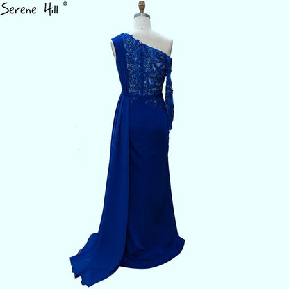 Grau A-Linie Luxus High-End Abendkleider One Shouder Handgemachte Blumen Perlen Formales Kleid 2025 LA70553 