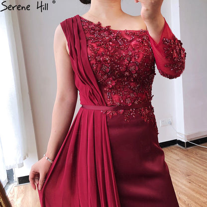 Grau A-Linie Luxus High-End Abendkleider One Shouder Handgemachte Blumen Perlen Formales Kleid 2025 LA70553 