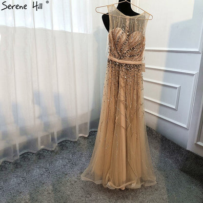 On Sale no return no refundSale Grey Diamond Beading Luxury New Evening Dresses 2025 High-end Sexy Sleeveless Beach Formal Evening Gowns LA6577