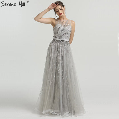 On Sale no return no refundSale Grey Diamond Beading Luxury New Evening Dresses 2025 High-end Sexy Sleeveless Beach Formal Evening Gowns LA6577