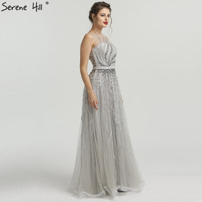 On Sale no return no refundSale Grey Diamond Beading Luxury New Evening Dresses 2025 High-end Sexy Sleeveless Beach Formal Evening Gowns LA6577