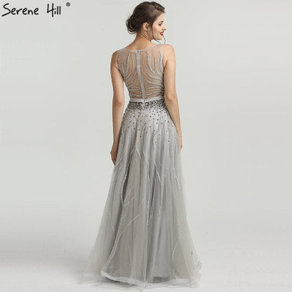 On Sale no return no refundSale Grey Diamond Beading Luxury New Evening Dresses 2025 High-end Sexy Sleeveless Beach Formal Evening Gowns LA6577