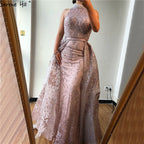 Vestido de noche sexy, sin mangas, diseño de Dubái, color gris, 2025, con bordado de diamantes, corte sirena, foto real, LA70014