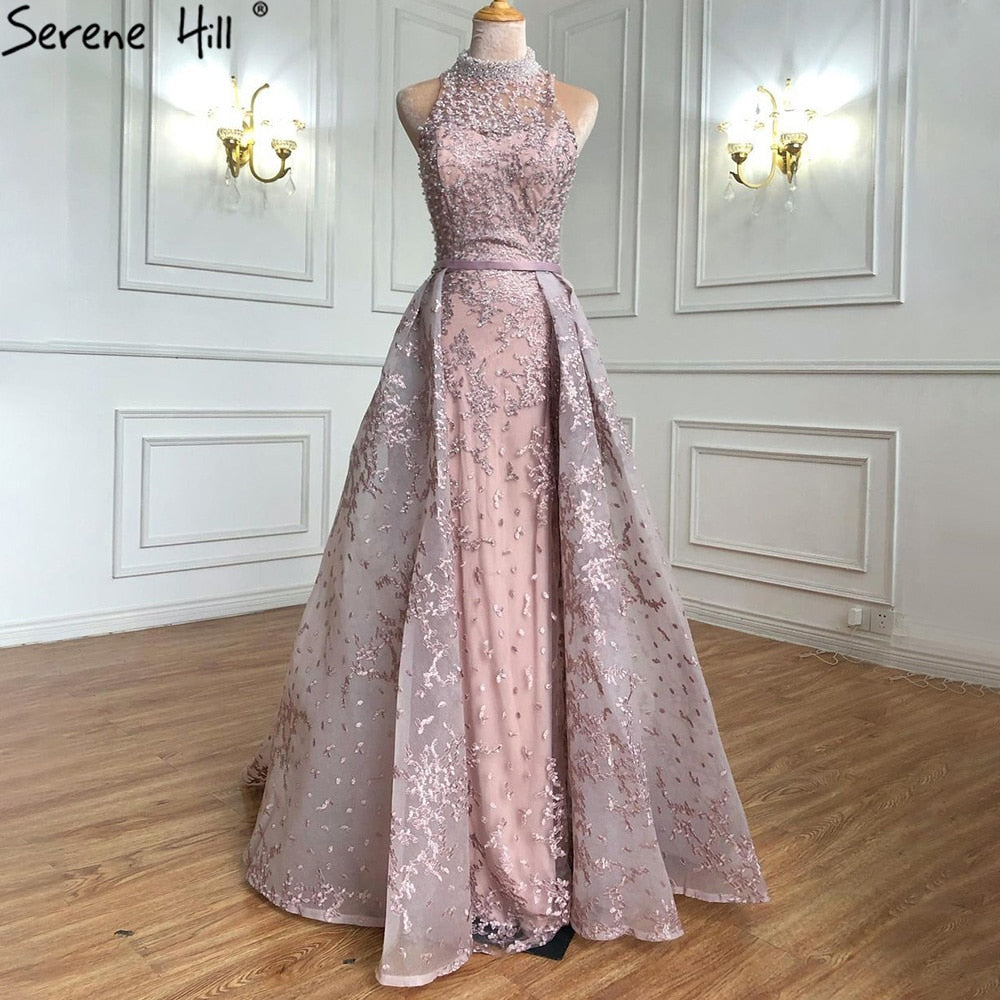 Vestido de noche sexy, sin mangas, diseño de Dubái, color gris, 2025, con bordado de diamantes, corte sirena, foto real, LA70014