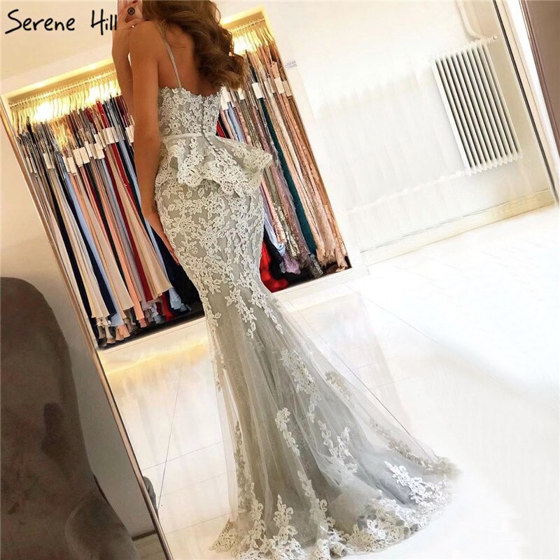 En oferta, sin devolución ni reembolso.Vestido de noche gris de dos piezas con corte sirena, sin mangas, sexy, de encaje, largo, LA70247. 