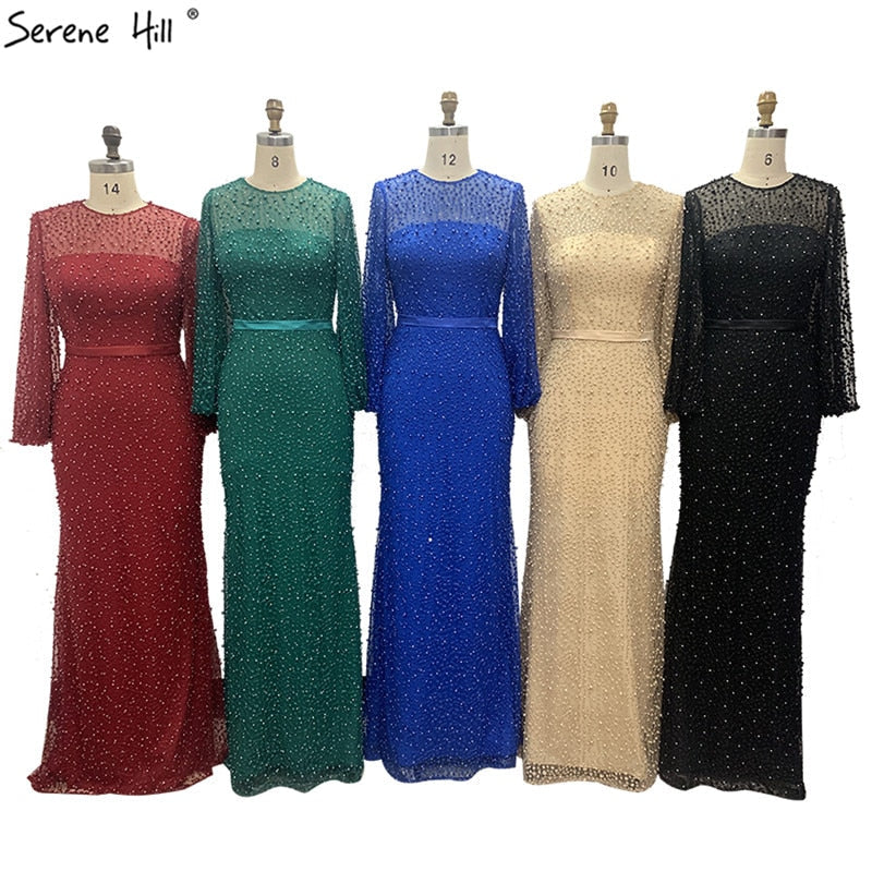 En oferta, sin devolución ni reembolso. Vestidos de noche de sirena con perlas grises, 2025, mangas largas, sexys, de moda, formales, tallas grandes, LA6556. 