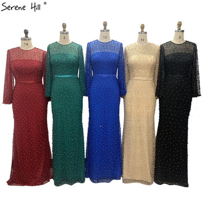 En oferta, sin devolución ni reembolso. Vestidos de noche de sirena con perlas grises, 2025, mangas largas, sexys, de moda, formales, tallas grandes, LA6556. 