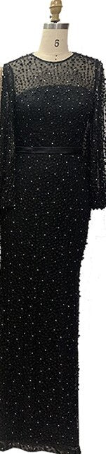 En oferta, sin devolución ni reembolso. Vestidos de noche de sirena con perlas grises, 2025, mangas largas, sexys, de moda, formales, tallas grandes, LA6556. 