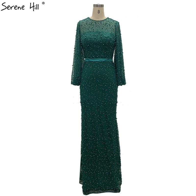 En oferta, sin devolución ni reembolso. Vestidos de noche de sirena con perlas grises, 2025, mangas largas, sexys, de moda, formales, tallas grandes, LA6556. 