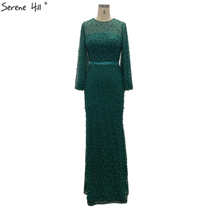 En oferta, sin devolución ni reembolso. Vestidos de noche de sirena con perlas grises, 2025, mangas largas, sexys, de moda, formales, tallas grandes, LA6556. 