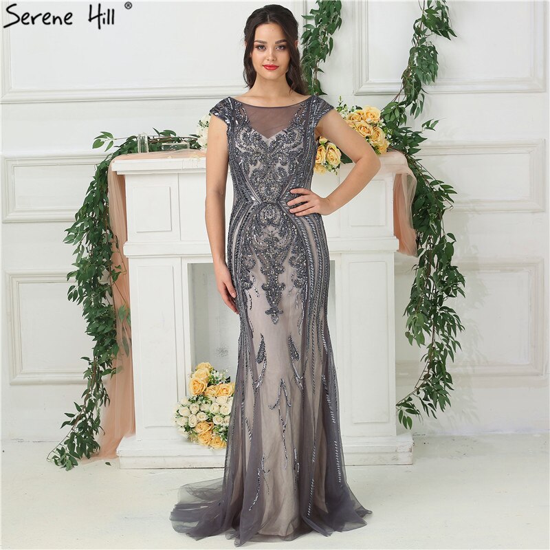 Im Angebot, keine Rückgabe, keine Rückerstattung. Graues High-End-Luxus-Abendkleid im Dubai-Design mit Perlen, Pailletten, ärmellos, funkelnd, Abendkleid 2025 LA6679 