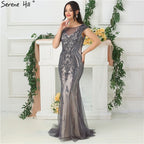 Im Angebot, keine Rückgabe, keine Rückerstattung. Graues High-End-Luxus-Abendkleid im Dubai-Design mit Perlen, Pailletten, ärmellos, funkelnd, Abendkleid 2025 LA6679 
