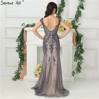 Im Angebot, keine Rückgabe, keine Rückerstattung. Graues High-End-Luxus-Abendkleid im Dubai-Design mit Perlen, Pailletten, ärmellos, funkelnd, Abendkleid 2025 LA6679 