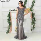 Im Angebot, keine Rückgabe, keine Rückerstattung. Graues High-End-Luxus-Abendkleid im Dubai-Design mit Perlen, Pailletten, ärmellos, funkelnd, Abendkleid 2025 LA6679 