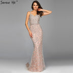 Grau Luxus Sexy Meerjungfrau Abendkleider 2025 Diamant Perlen Off Schulter Formale Kleid Real Photo LA60729