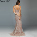 Grau Luxus Sexy Meerjungfrau Abendkleider 2025 Diamant Perlen Off Schulter Formale Kleid Real Photo LA60729