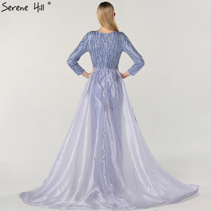 Grau Meerjungfrau Luxus Dubai Designer Abendkleider Perlen Pailletten Mode Lange Ärmel Abendkleider 2025 LA6302 