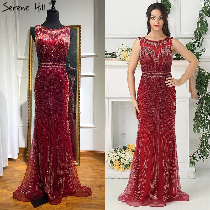 Im Angebot, keine Rückgabe, keine Rückerstattung. Verkauf, Grau, Neue Perlenbesetzte Kristalle, Luxus-Abendkleider 2025, High-End-Meerjungfrau, Ärmellos, Sexy, Formale Abendkleider LA6573 