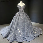 Vestidos de novia de lujo con lentejuelas grises y plateadas, estilo Dubái, sin mangas, sexys, HM66742, hechos a medida, 2025 