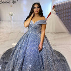 Vestidos de novia de lujo con lentejuelas grises y plateadas, estilo Dubái, sin mangas, sexys, HM66742, hechos a medida, 2025 