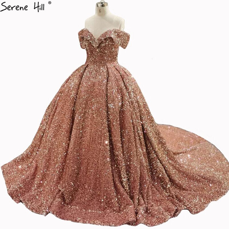 Vestidos de novia de lujo con lentejuelas grises y plateadas, estilo Dubái, sin mangas, sexys, HM66742, hechos a medida, 2025 
