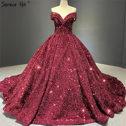 Grau Silber Pailletten Brautkleider 2025 Dubai Sleeveess Sexy Luxus Brautkleider HM66742 Nach Maß 