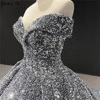 Vestidos de novia de lujo con lentejuelas grises y plateadas, estilo Dubái, sin mangas, sexys, HM66742, hechos a medida, 2025 
