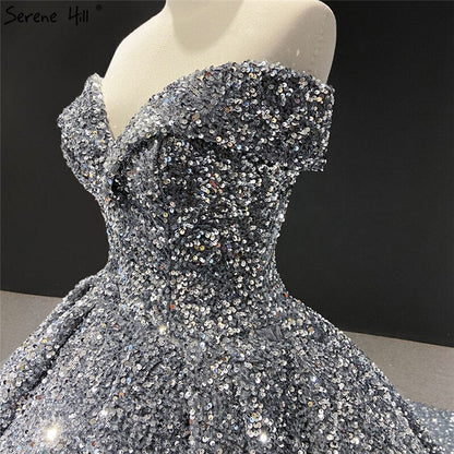 Grau Silber Pailletten Brautkleider 2025 Dubai Sleeveess Sexy Luxus Brautkleider HM66742 Nach Maß 