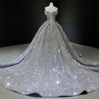 Grau Silber Pailletten Brautkleider 2025 Dubai Sleeveess Sexy Luxus Brautkleider HM66742 Nach Maß 