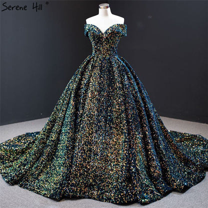 Grau Silber Pailletten Brautkleider 2025 Dubai Sleeveess Sexy Luxus Brautkleider HM66742 Nach Maß 