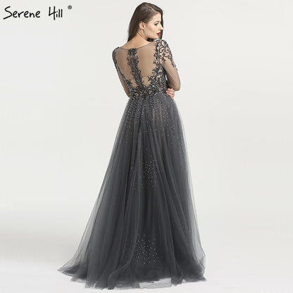 Muslim Long y V-Neck New Evening Dress 2025  A-Line Fashion Diamond Beading With Over Skirt  Evening Dress Real Photo LA6571