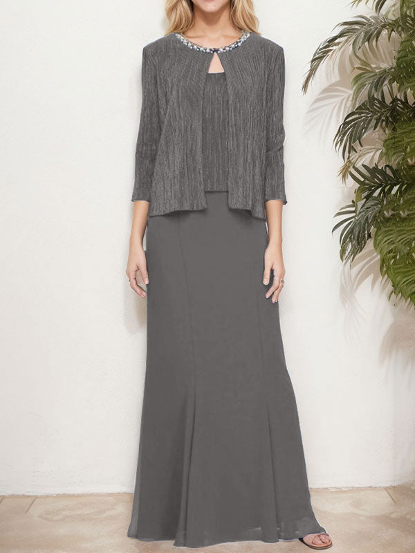 Vestido de dos piezas con efecto metálico y chaqueta