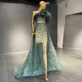 Groen Luxe A-lijn High Split Avond Jurken 2025 Kralen Veer Elegant Mermaid Für Women Party LA71570 