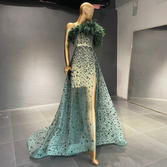 Groen Luxe A-lijn High Split Avond Jurken 2025 Kralen Veer Elegant Mermaid Für Women Party LA71570 