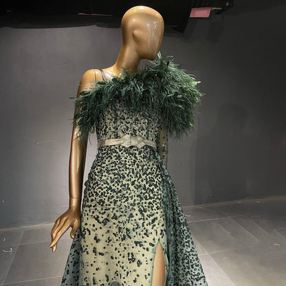 Groen Luxe A-lijn High Split Avond Jurken 2025 Kralen Veer Elegant Mermaid Für Women Party LA71570 