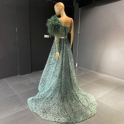 Groen Luxe A-lijn High Split Avond Jurken 2025 Kralen Veer Elegant Mermaid Für Women Party LA71570 