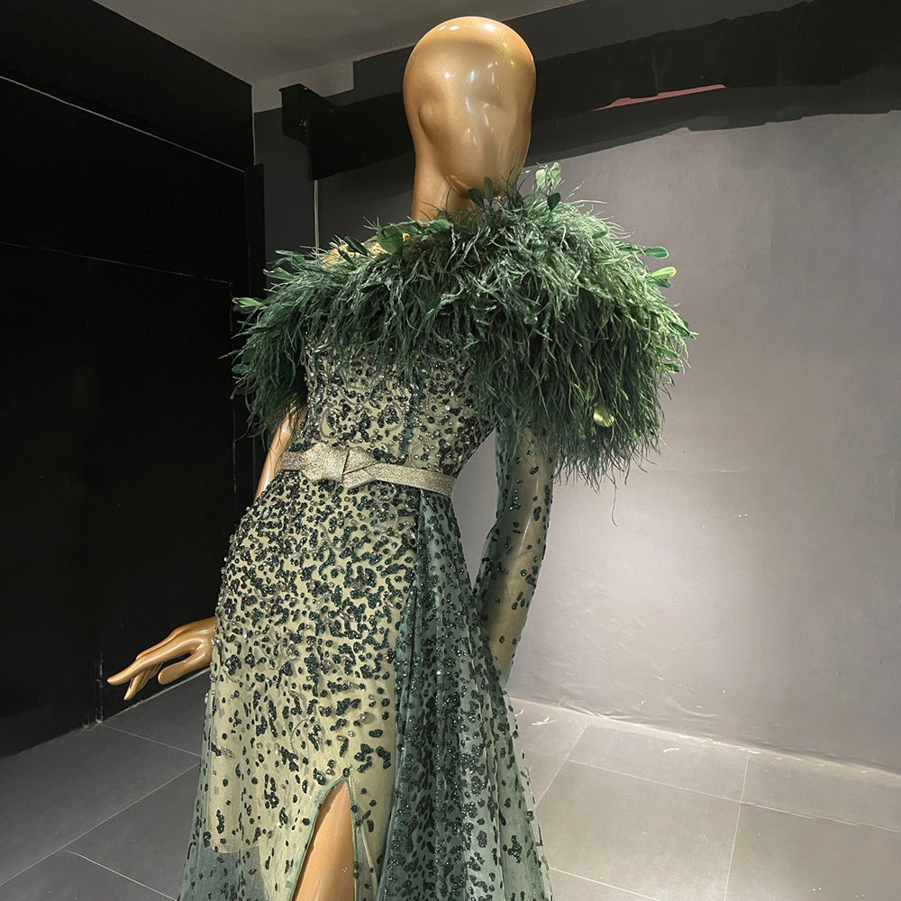 Groen Luxe A-lijn High Split Avond Jurken 2025 Kralen Veer Elegant Mermaid Für Women Party LA71570 
