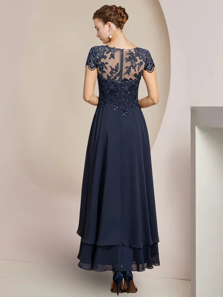 Groom Mother of the Bride Dress Wedding Guest High Low Scoop Neck Asymmetrical Tea A-Line Length Formal Evening Gown-payinti