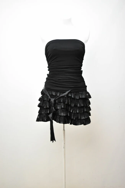 Schwarzes trägerloses Homecoming-Kleid, Schwarzes Partykleid, Cocktailkleid Y2360