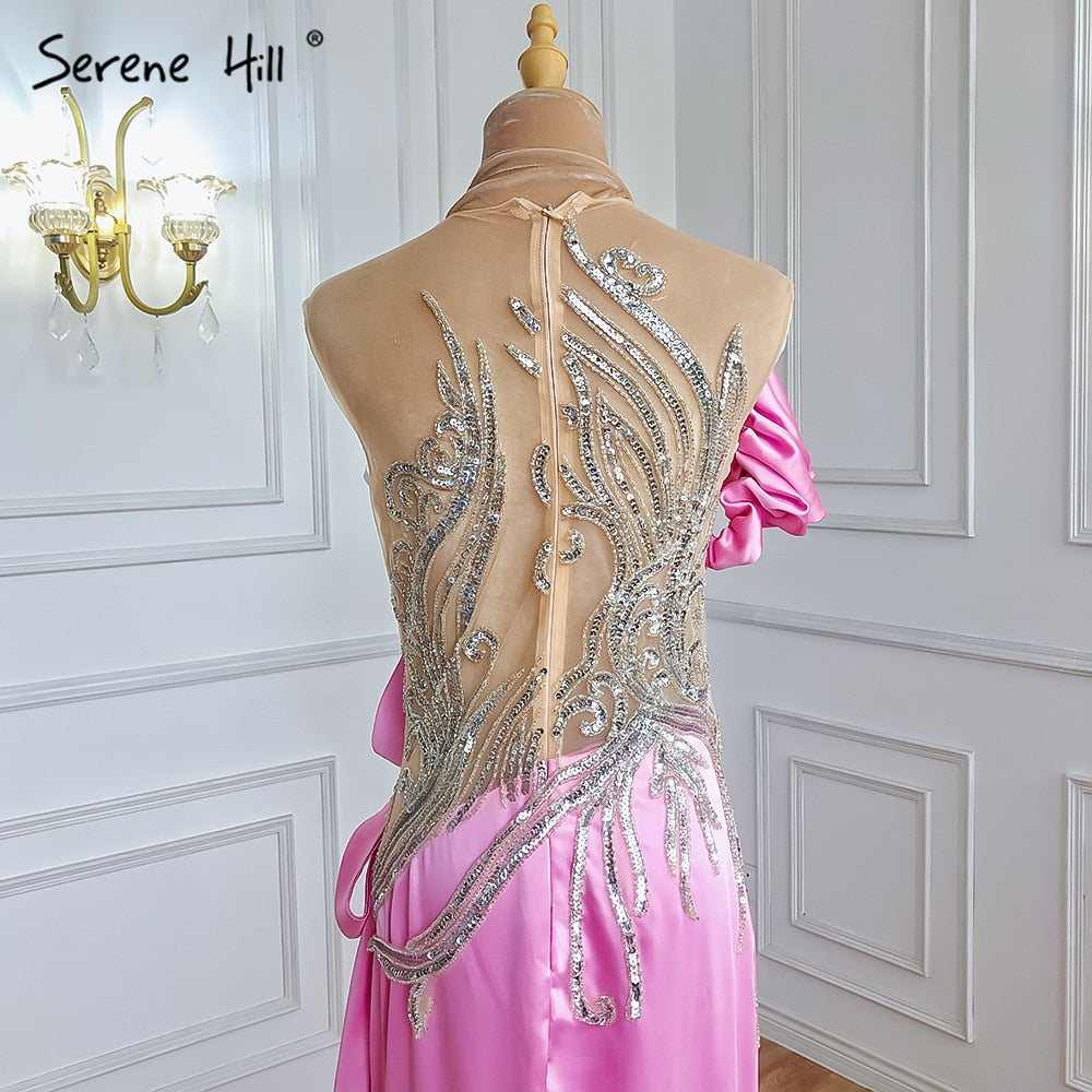 Vestido de noche con sobrefalda de sirena beige, elegante, de satén con cuentas, para mujer, fiesta, LA71199 