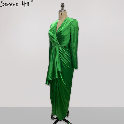 Vestidos de noche sencillos de satén verde, corte sirena, elegantes, para mujer, para boda, fiesta, LA71275 