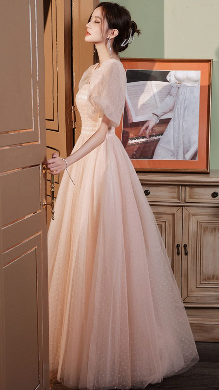 Rosa Tüll langes A-Linie Ballkleid rosa Abendkleid Y1926