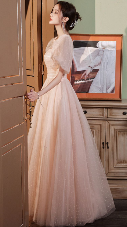 Rosa Tüll langes A-Linie Ballkleid rosa Abendkleid Y1926