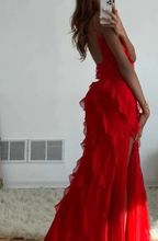 Vestido largo formal de fiesta con volantes rojos, elegante vestido de noche Y7979