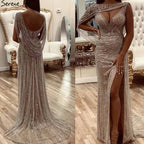Luxus Champagner Sexy Split Abendkleider 2025 Diamant Sleeveless Meerjungfrau Formale Kleid Ruhigen Hill LA70301