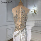 Vestido de noche con sobrefalda de sirena beige, elegante, de satén con cuentas, para mujer, fiesta, LA71199 