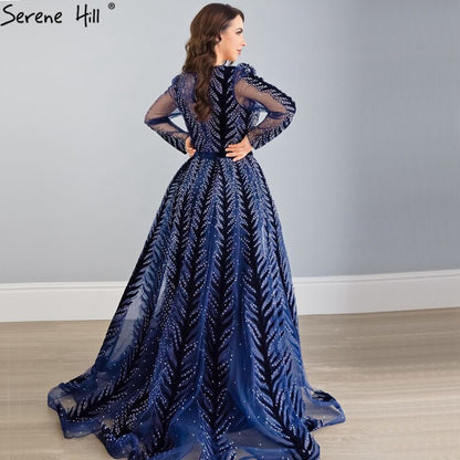 Velvet Wine Red Evening Dresses Long Sleeves Luxury Design Beading  Formal Dress 2025 Plus Size LA60903